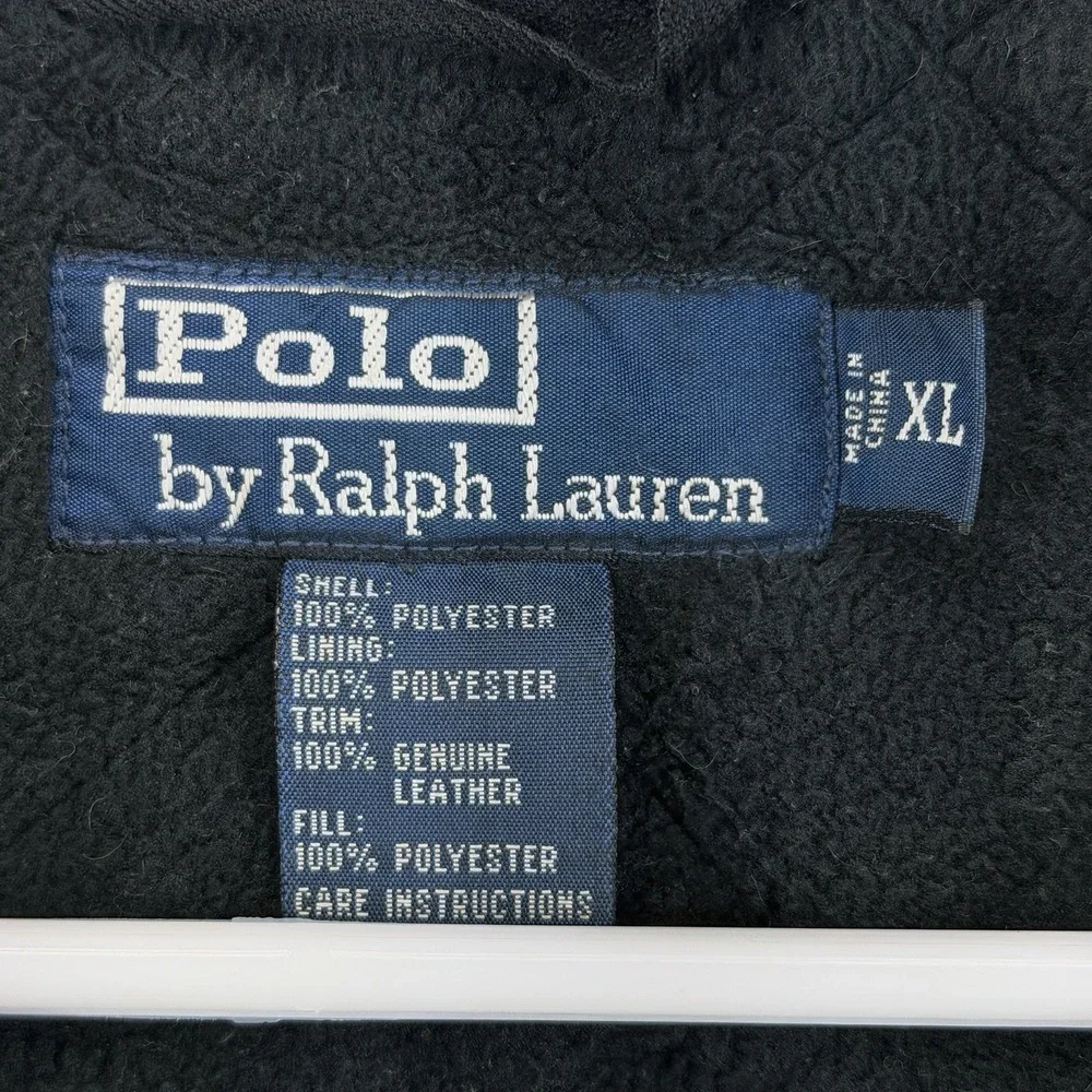 Polo Ralph Lauren Jacket Mens XL Black Quilted Full Zip Fleece Lined Distressed